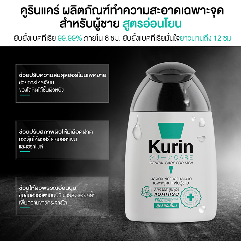 Kurin Care Gentle Care For Men #สูตรอ่อนโยน 90ml เจลทำความสะอาดจุดซ่อนเร้นชาย ยับยั้งแบคทีเรียได้ 99.99% สะอาด ให้ความชุ่มชื้น และช่วยเสริม ฟีโรโมน ให้น่าดึงดูด
