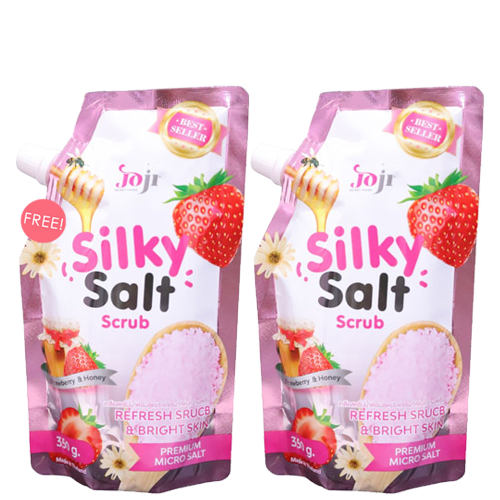 JOJI SECRET YOUNG ซื้อ 1 ชิ้น ฟรี 1 ชิ้น !! Young Silky Salt Scrub Strawberry & Honey 350g เกลือสครับขัดผิวน้ำหอม สูตรสตรอว์เบอร์รี่และน้ำผึ้ง ช่วยให้ผิวยืดหยุ่น กระจ่างใส ต้านอนุมูลอิสระ