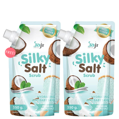 JOJI SECRET YOUNG ซื้อ 1 ชิ้น ฟรี 1 ชิ้น !! Young Silky Salt Scrub Coconut & Peppermint 350g เกลือสครับขัดผิวน้ำหอม สูตรสูตรมะพร้าวและเปปเปอร์มิ้นต์ ช่วยผลัดเซลล์ผิวเสื่อมสภาพ ช่วยให้ผิวชุ่มชื้น นุ่มลื่น